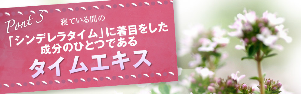 POINT3：寝ている間の「シンデレラタイム」に着目をした成分のひとつである、「タイムエキス」